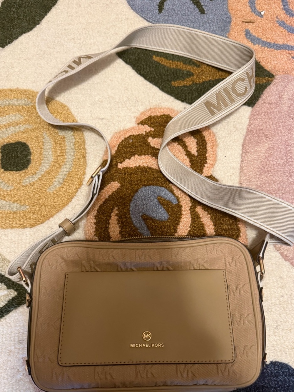 Michael Kors Tan/Cream MK Logo Crossbody with Branded Strap